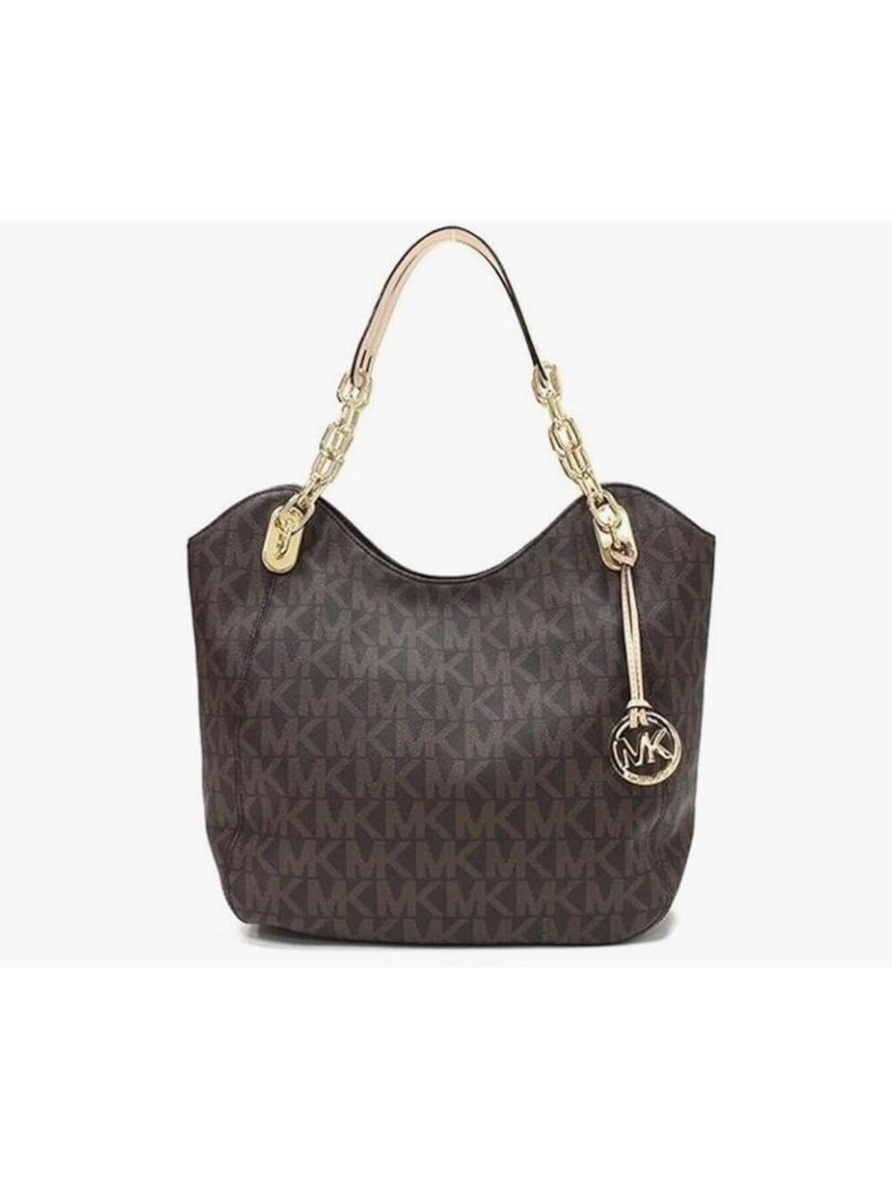 Michael Kors Lilly Brown Signature Chain Tote Shoulder Bag